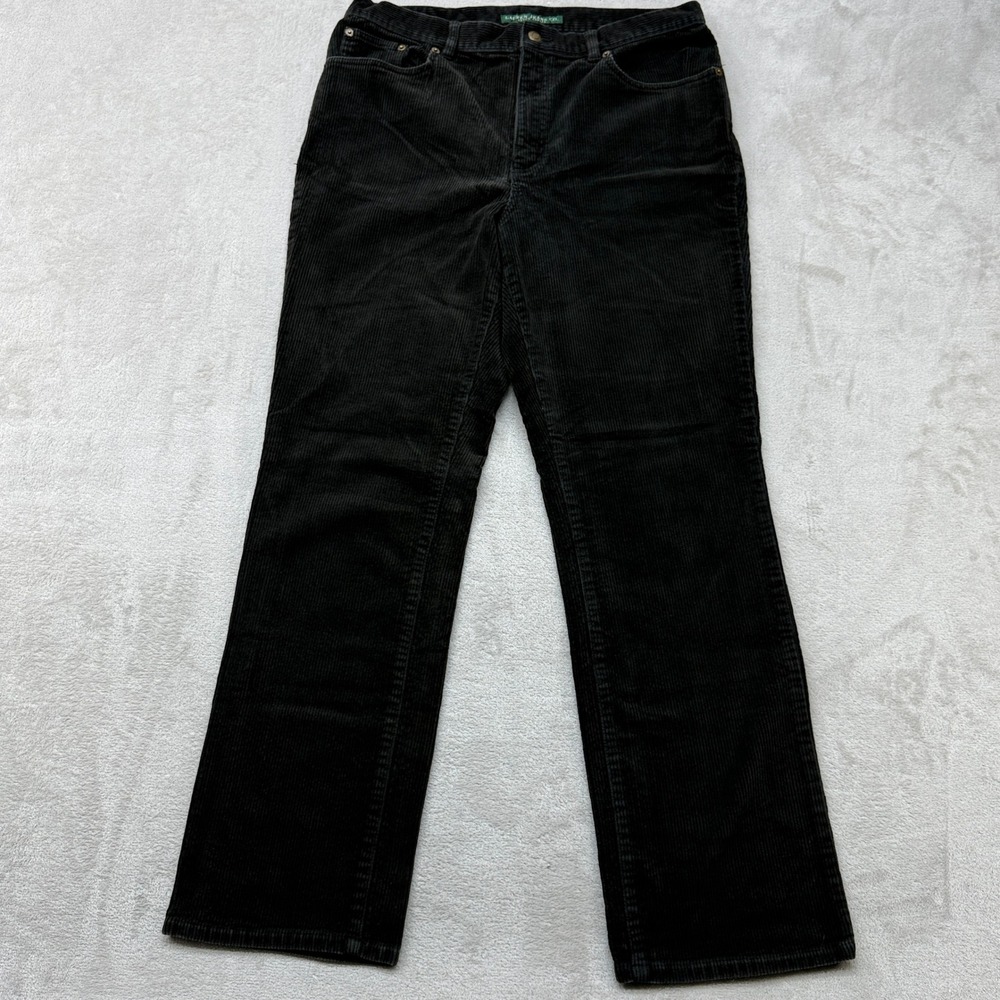 Vintage Lauren Ralph Lauren Corduroy Pants Womens 12 Black Straight Leg Stretch